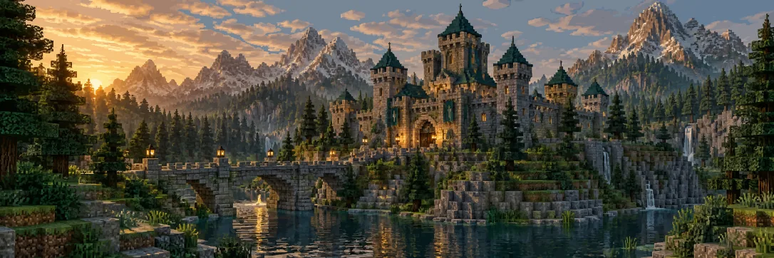 A Minecraft castle town on a hill