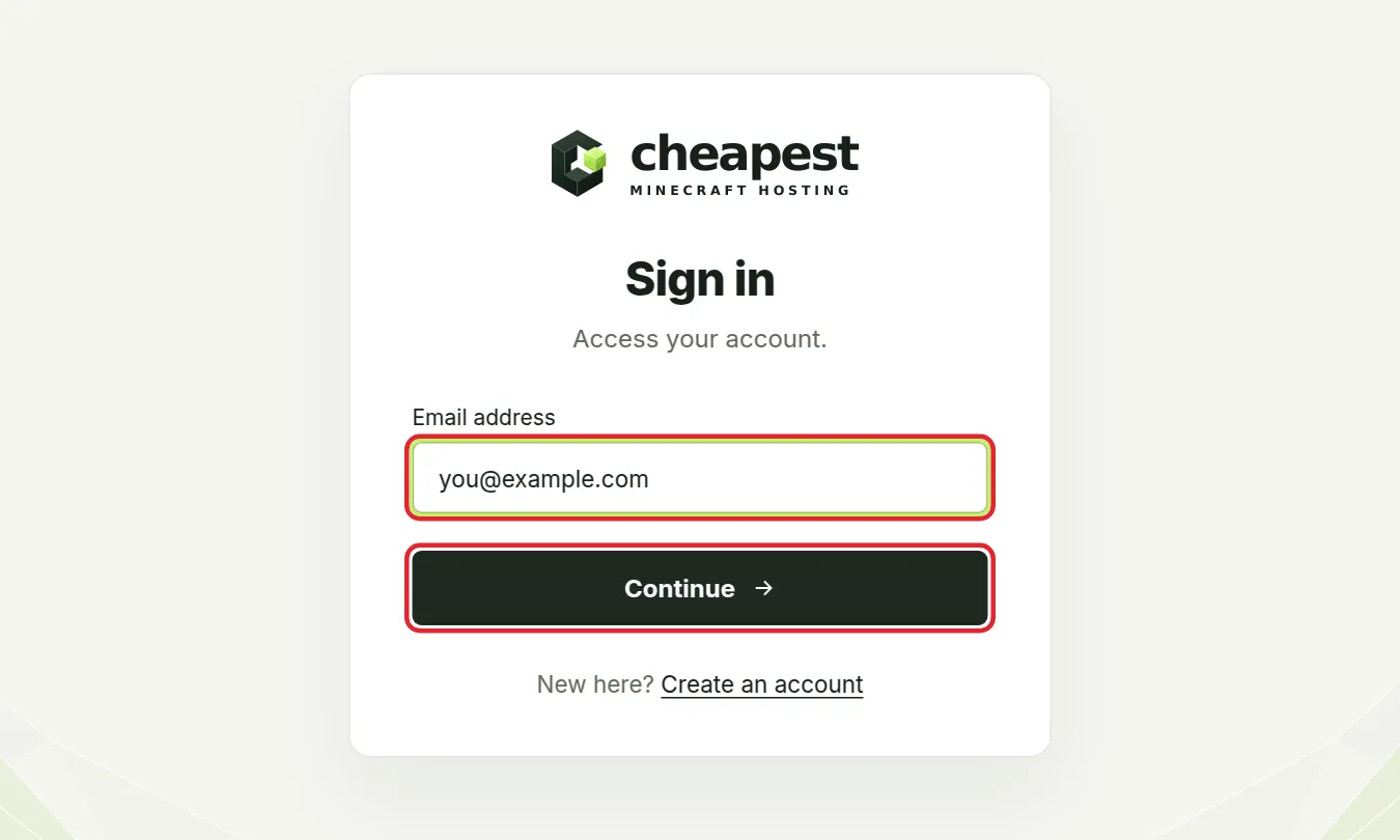 The Sign in page asking for the email address, with a link to create an account