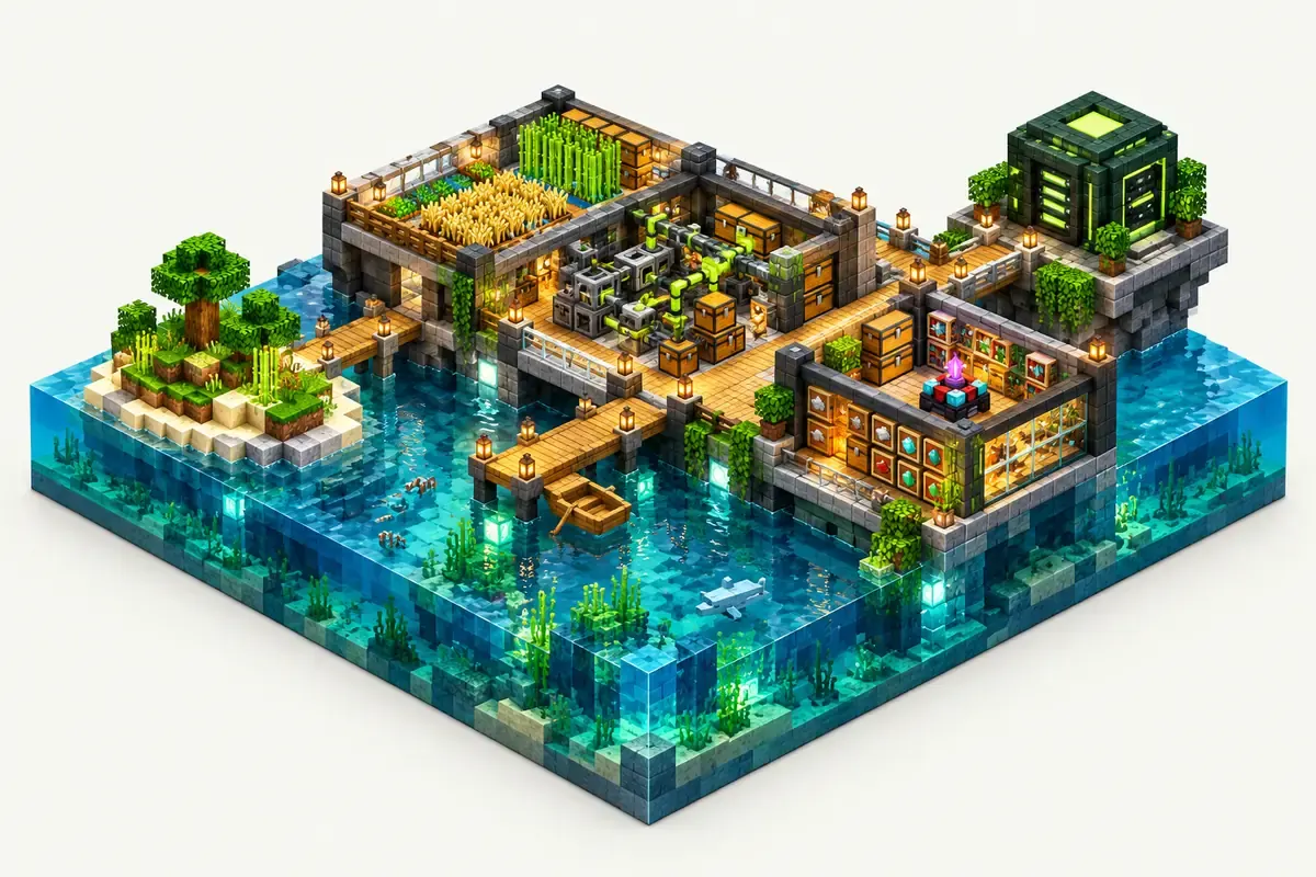 OceanBlock 2 server: a base on the ocean with machines, pipes and storage