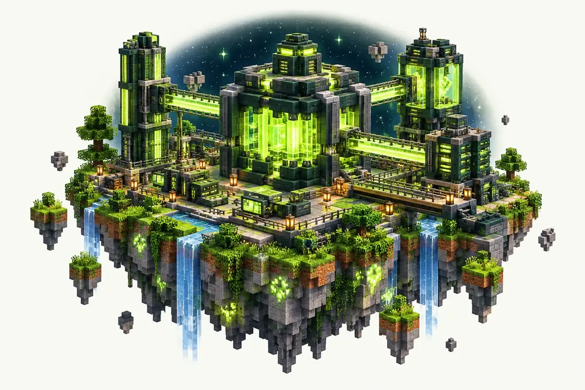 Project Ozone 3 server: a void island with a large endgame machine
