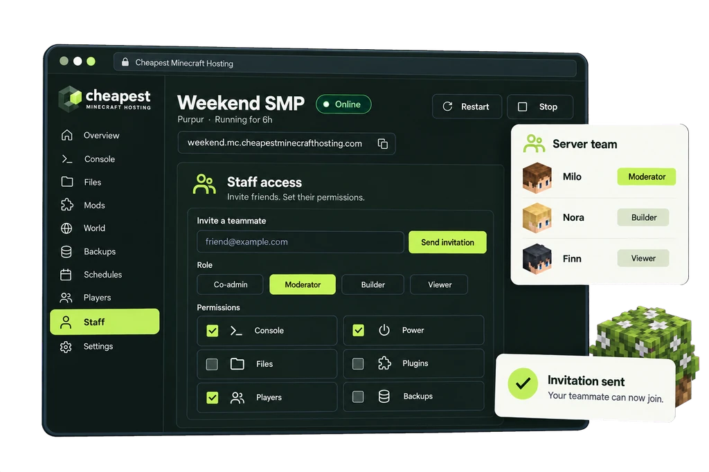 Minecraft server control panel: Staff and permissions
